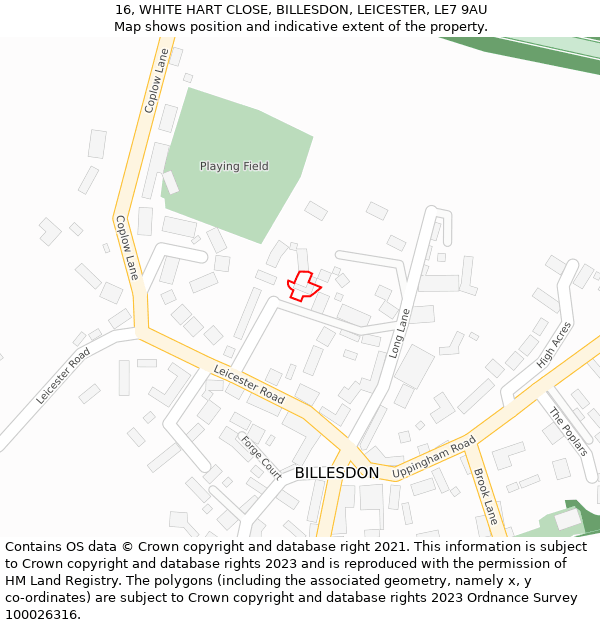 16, WHITE HART CLOSE, BILLESDON, LEICESTER, LE7 9AU: Location map and indicative extent of plot