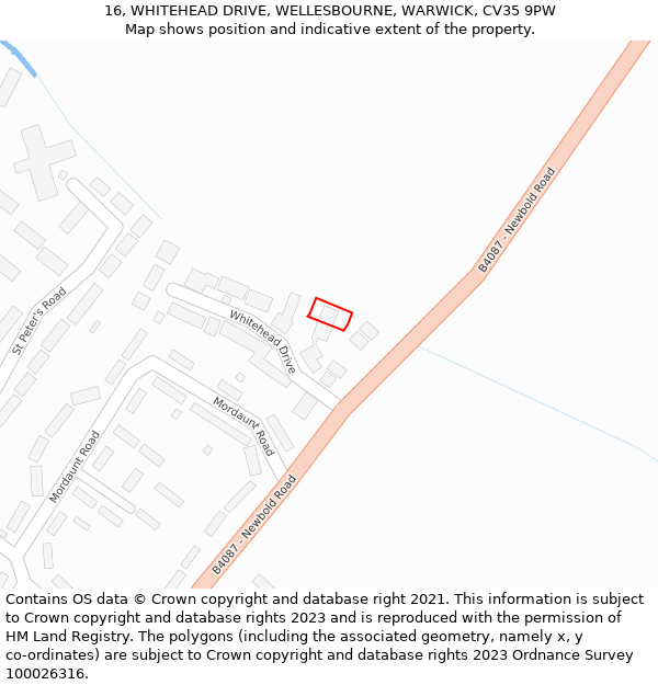 16, WHITEHEAD DRIVE, WELLESBOURNE, WARWICK, CV35 9PW: Location map and indicative extent of plot