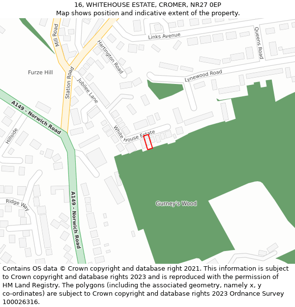 16, WHITEHOUSE ESTATE, CROMER, NR27 0EP: Location map and indicative extent of plot