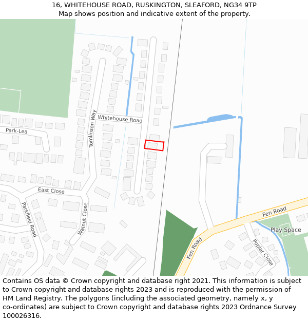 16, WHITEHOUSE ROAD, RUSKINGTON, SLEAFORD, NG34 9TP: Location map and indicative extent of plot