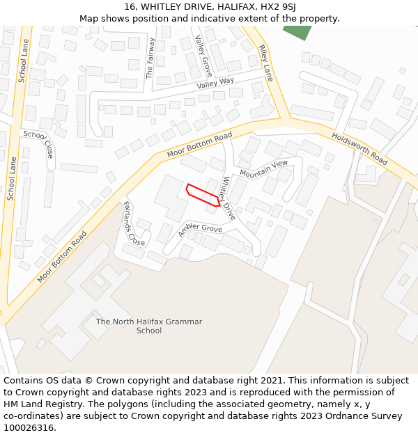 16, WHITLEY DRIVE, HALIFAX, HX2 9SJ: Location map and indicative extent of plot