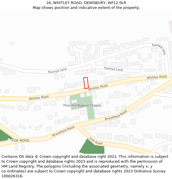 16, WHITLEY ROAD, DEWSBURY, WF12 0LR: Location map and indicative extent of plot