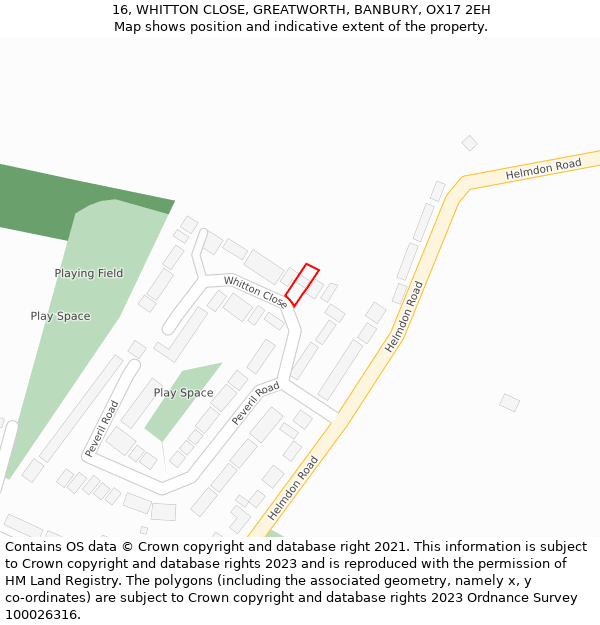 16, WHITTON CLOSE, GREATWORTH, BANBURY, OX17 2EH: Location map and indicative extent of plot