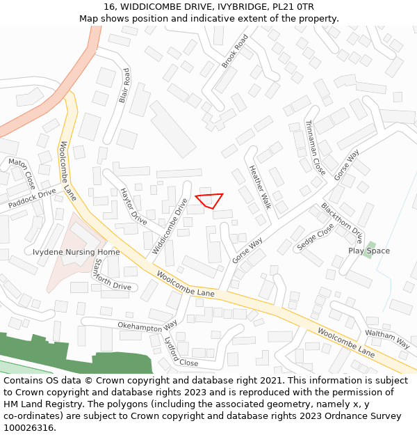 16, WIDDICOMBE DRIVE, IVYBRIDGE, PL21 0TR: Location map and indicative extent of plot