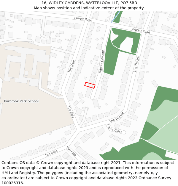 16, WIDLEY GARDENS, WATERLOOVILLE, PO7 5RB: Location map and indicative extent of plot