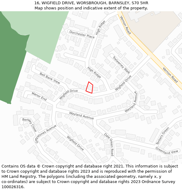 16, WIGFIELD DRIVE, WORSBROUGH, BARNSLEY, S70 5HR: Location map and indicative extent of plot