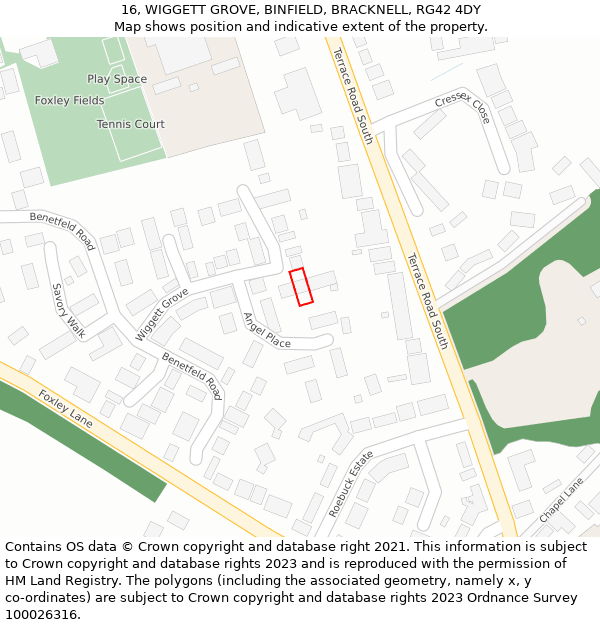 16, WIGGETT GROVE, BINFIELD, BRACKNELL, RG42 4DY: Location map and indicative extent of plot