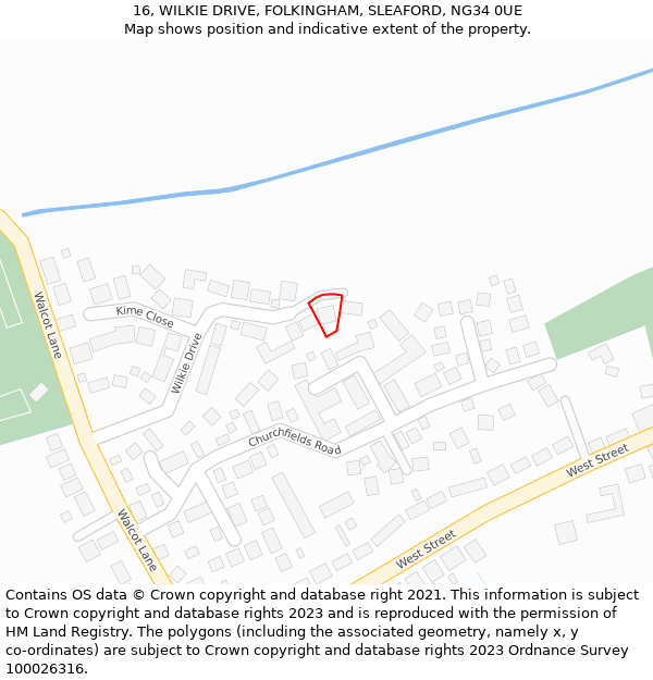16, WILKIE DRIVE, FOLKINGHAM, SLEAFORD, NG34 0UE: Location map and indicative extent of plot