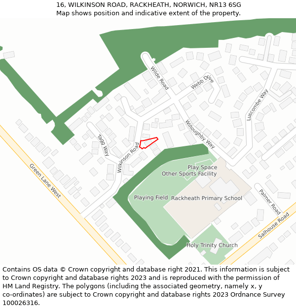 16, WILKINSON ROAD, RACKHEATH, NORWICH, NR13 6SG: Location map and indicative extent of plot