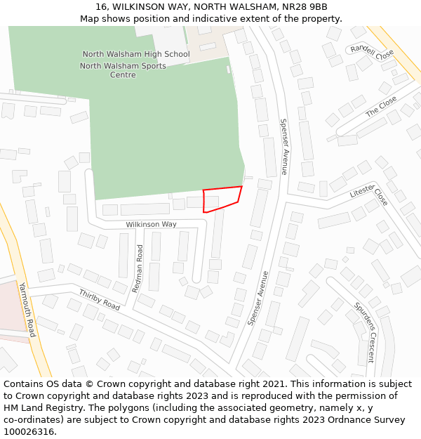 16, WILKINSON WAY, NORTH WALSHAM, NR28 9BB: Location map and indicative extent of plot