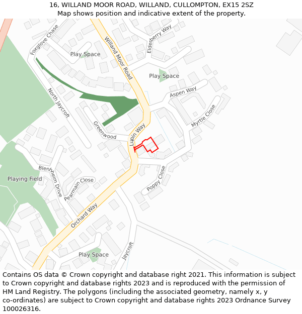 16, WILLAND MOOR ROAD, WILLAND, CULLOMPTON, EX15 2SZ: Location map and indicative extent of plot