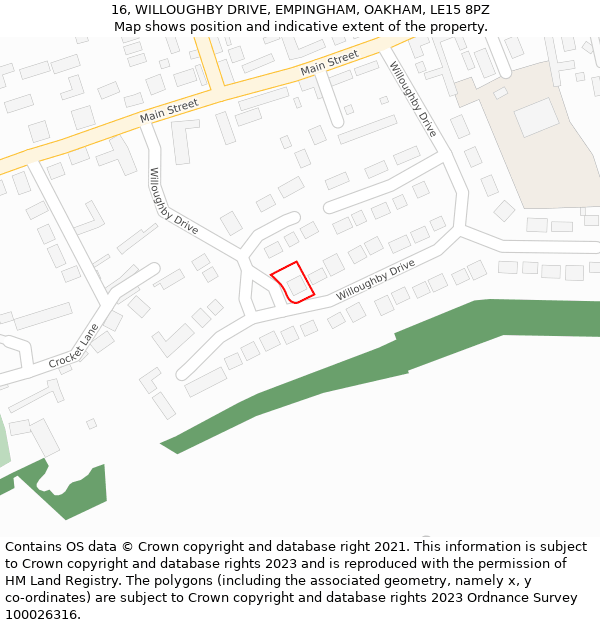 16, WILLOUGHBY DRIVE, EMPINGHAM, OAKHAM, LE15 8PZ: Location map and indicative extent of plot