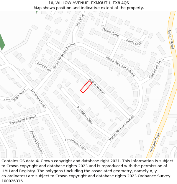 16, WILLOW AVENUE, EXMOUTH, EX8 4QS: Location map and indicative extent of plot