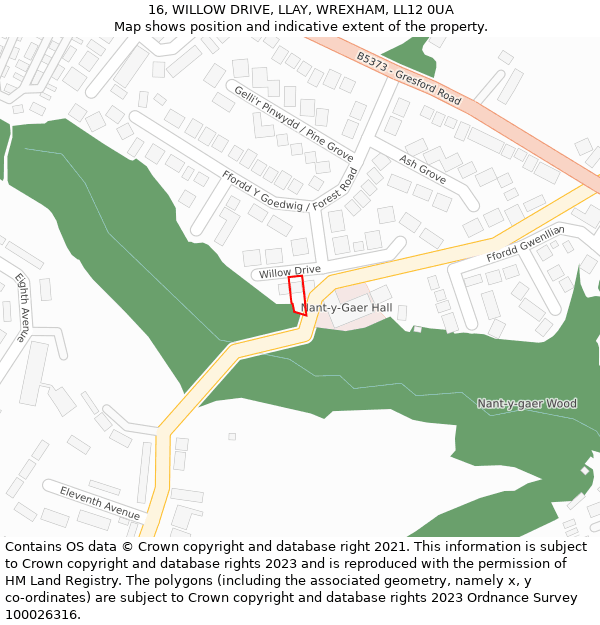 16, WILLOW DRIVE, LLAY, WREXHAM, LL12 0UA: Location map and indicative extent of plot