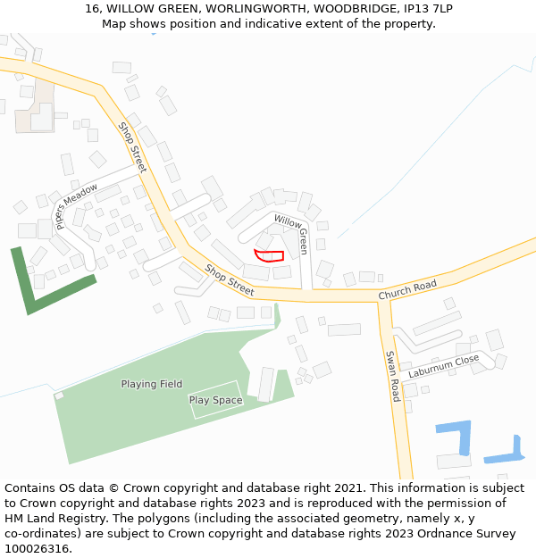 16, WILLOW GREEN, WORLINGWORTH, WOODBRIDGE, IP13 7LP: Location map and indicative extent of plot