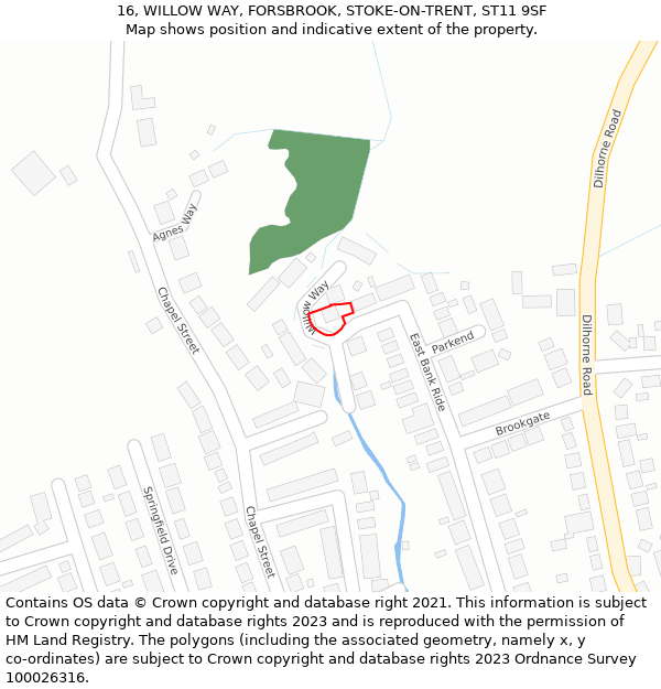 16, WILLOW WAY, FORSBROOK, STOKE-ON-TRENT, ST11 9SF: Location map and indicative extent of plot