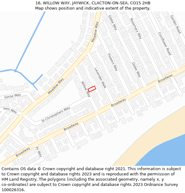 16, WILLOW WAY, JAYWICK, CLACTON-ON-SEA, CO15 2HB: Location map and indicative extent of plot