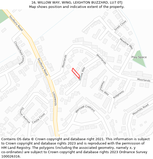 16, WILLOW WAY, WING, LEIGHTON BUZZARD, LU7 0TJ: Location map and indicative extent of plot