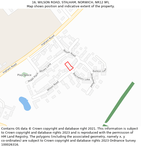 16, WILSON ROAD, STALHAM, NORWICH, NR12 9FL: Location map and indicative extent of plot