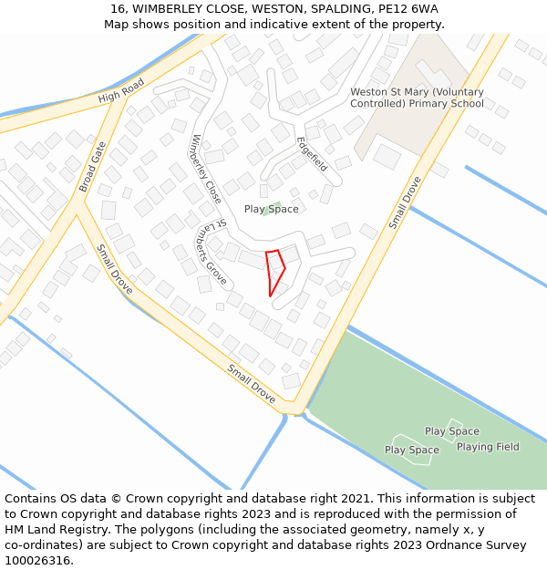 16, WIMBERLEY CLOSE, WESTON, SPALDING, PE12 6WA: Location map and indicative extent of plot