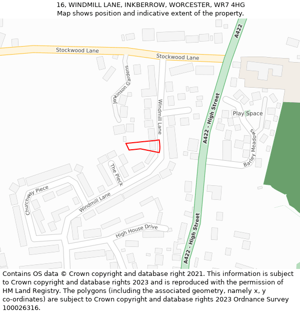 16, WINDMILL LANE, INKBERROW, WORCESTER, WR7 4HG: Location map and indicative extent of plot