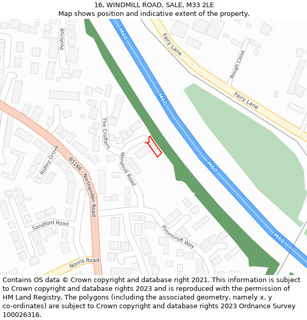 16, WINDMILL ROAD, SALE, M33 2LE: Location map and indicative extent of plot