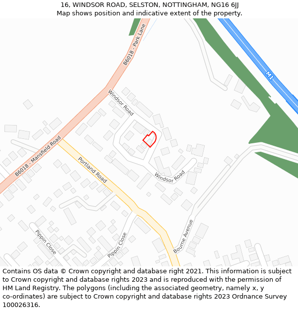 16, WINDSOR ROAD, SELSTON, NOTTINGHAM, NG16 6JJ: Location map and indicative extent of plot