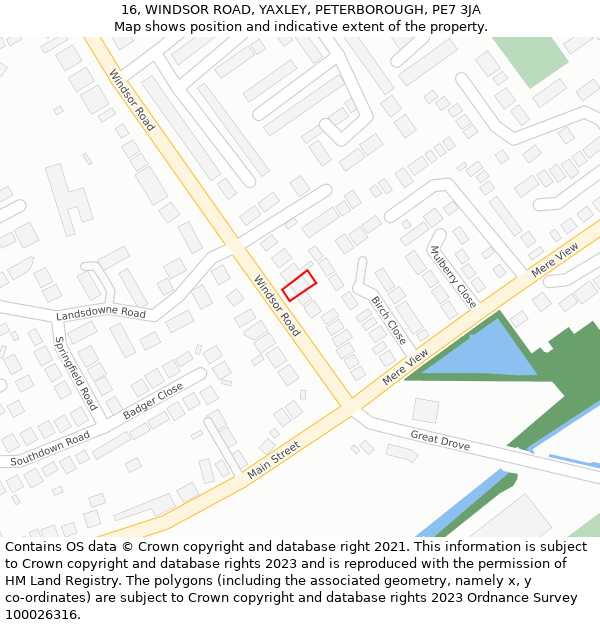 16, WINDSOR ROAD, YAXLEY, PETERBOROUGH, PE7 3JA: Location map and indicative extent of plot