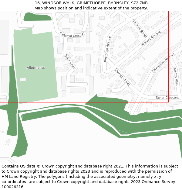 16, WINDSOR WALK, GRIMETHORPE, BARNSLEY, S72 7NB: Location map and indicative extent of plot