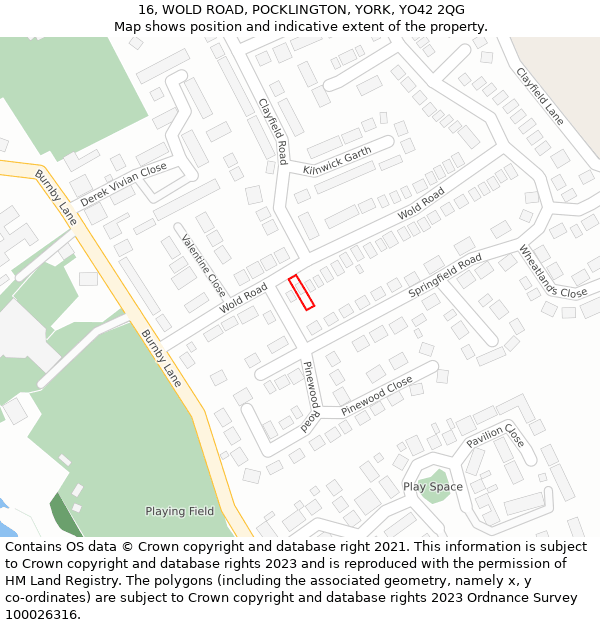 16, WOLD ROAD, POCKLINGTON, YORK, YO42 2QG: Location map and indicative extent of plot