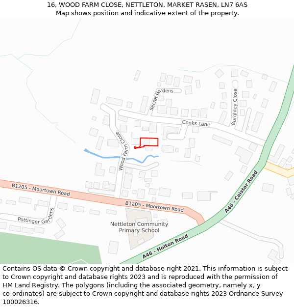 16, WOOD FARM CLOSE, NETTLETON, MARKET RASEN, LN7 6AS: Location map and indicative extent of plot