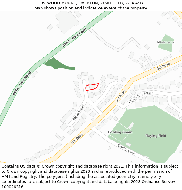 16, WOOD MOUNT, OVERTON, WAKEFIELD, WF4 4SB: Location map and indicative extent of plot