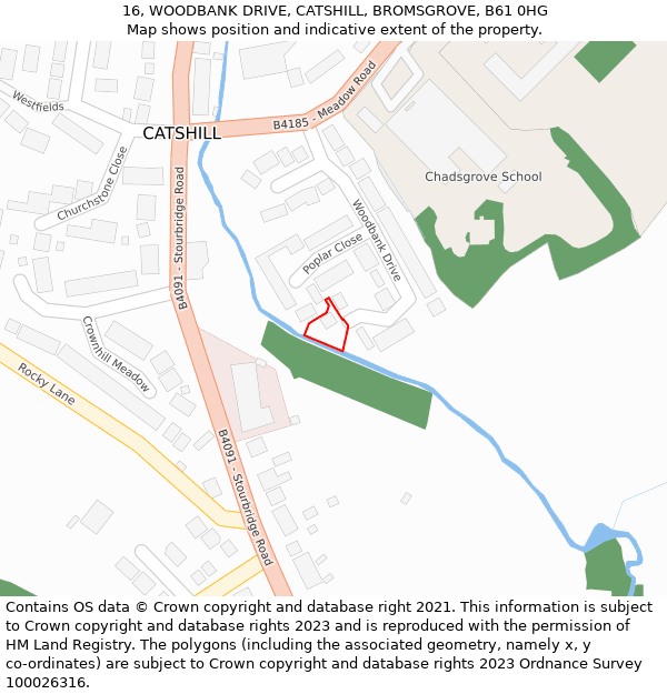 16, WOODBANK DRIVE, CATSHILL, BROMSGROVE, B61 0HG: Location map and indicative extent of plot