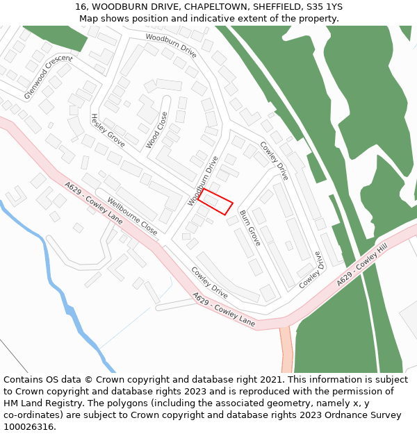 16, WOODBURN DRIVE, CHAPELTOWN, SHEFFIELD, S35 1YS: Location map and indicative extent of plot
