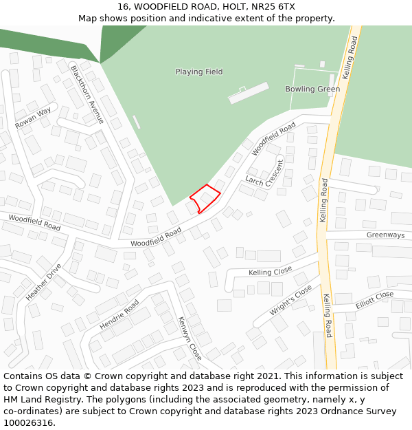 16, WOODFIELD ROAD, HOLT, NR25 6TX: Location map and indicative extent of plot