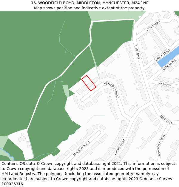 16, WOODFIELD ROAD, MIDDLETON, MANCHESTER, M24 1NF: Location map and indicative extent of plot