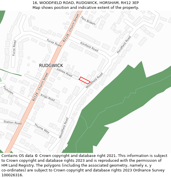 16, WOODFIELD ROAD, RUDGWICK, HORSHAM, RH12 3EP: Location map and indicative extent of plot