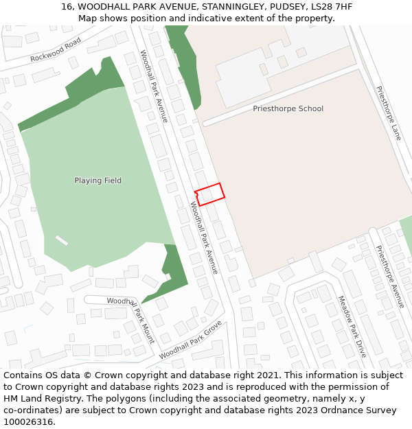 16, WOODHALL PARK AVENUE, STANNINGLEY, PUDSEY, LS28 7HF: Location map and indicative extent of plot