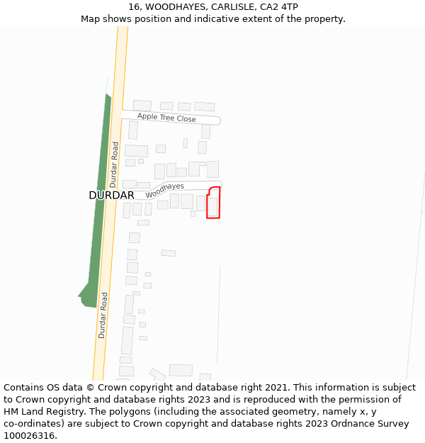 16, WOODHAYES, CARLISLE, CA2 4TP: Location map and indicative extent of plot