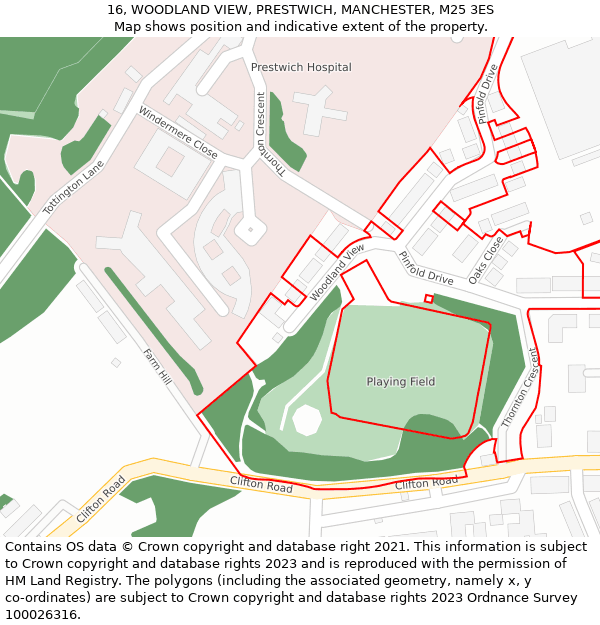 16, WOODLAND VIEW, PRESTWICH, MANCHESTER, M25 3ES: Location map and indicative extent of plot