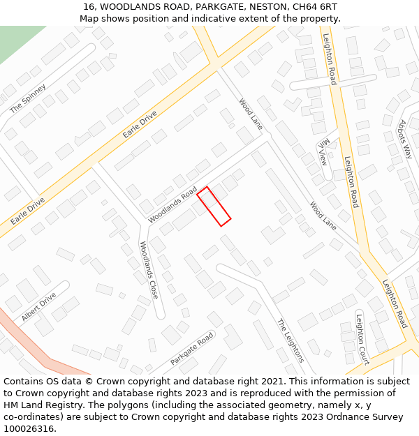 16, WOODLANDS ROAD, PARKGATE, NESTON, CH64 6RT: Location map and indicative extent of plot