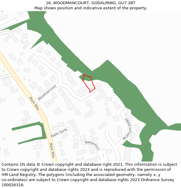 16, WOODMANCOURT, GODALMING, GU7 2BT: Location map and indicative extent of plot