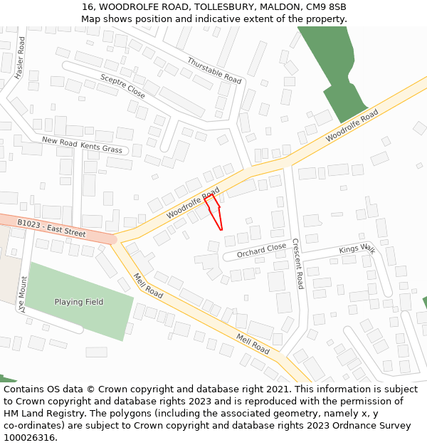 16, WOODROLFE ROAD, TOLLESBURY, MALDON, CM9 8SB: Location map and indicative extent of plot