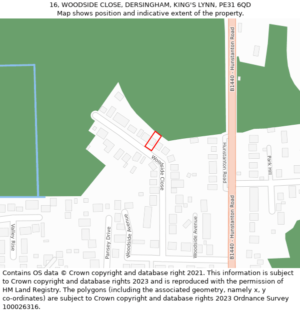 16, WOODSIDE CLOSE, DERSINGHAM, KING'S LYNN, PE31 6QD: Location map and indicative extent of plot