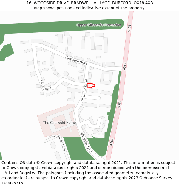16, WOODSIDE DRIVE, BRADWELL VILLAGE, BURFORD, OX18 4XB: Location map and indicative extent of plot