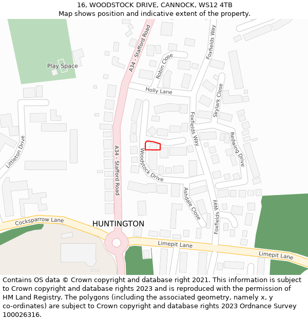 16, WOODSTOCK DRIVE, CANNOCK, WS12 4TB: Location map and indicative extent of plot