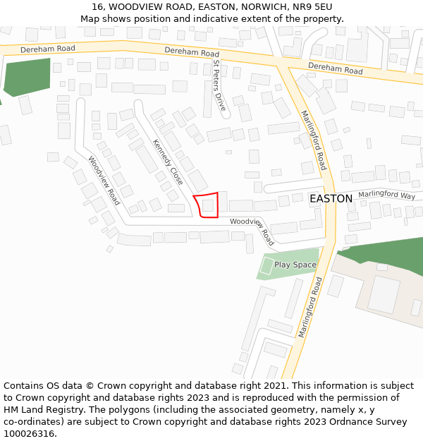 16, WOODVIEW ROAD, EASTON, NORWICH, NR9 5EU: Location map and indicative extent of plot