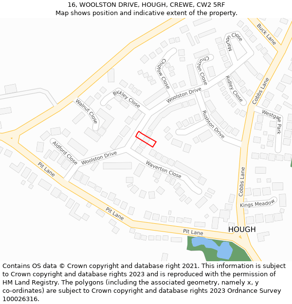 16, WOOLSTON DRIVE, HOUGH, CREWE, CW2 5RF: Location map and indicative extent of plot