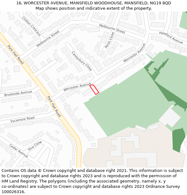 16, WORCESTER AVENUE, MANSFIELD WOODHOUSE, MANSFIELD, NG19 8QD: Location map and indicative extent of plot