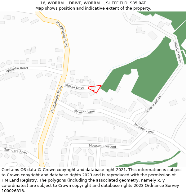 16, WORRALL DRIVE, WORRALL, SHEFFIELD, S35 0AT: Location map and indicative extent of plot